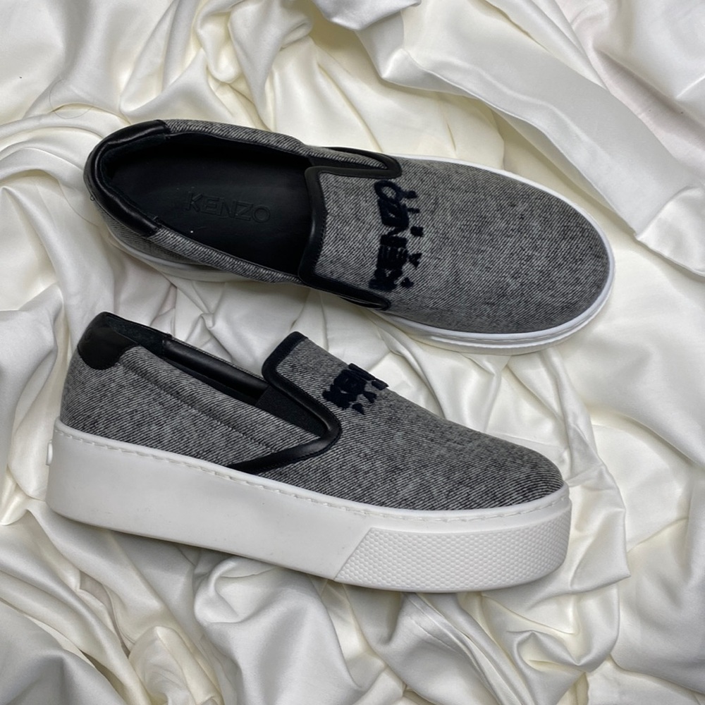 Kenzo gray women’s slip on platform shoes
